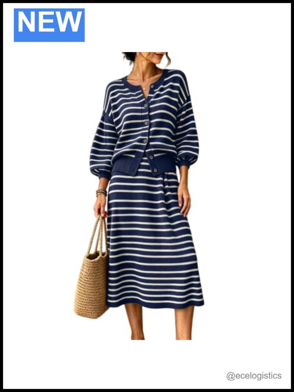 2 Piece Knit Skirt Set Long Sleeve Lounge Outfit Button Cardigan